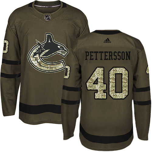 Adidas Canucks #40 Elias Pettersson Green Salute to Service Youth Stitched NHL Jersey